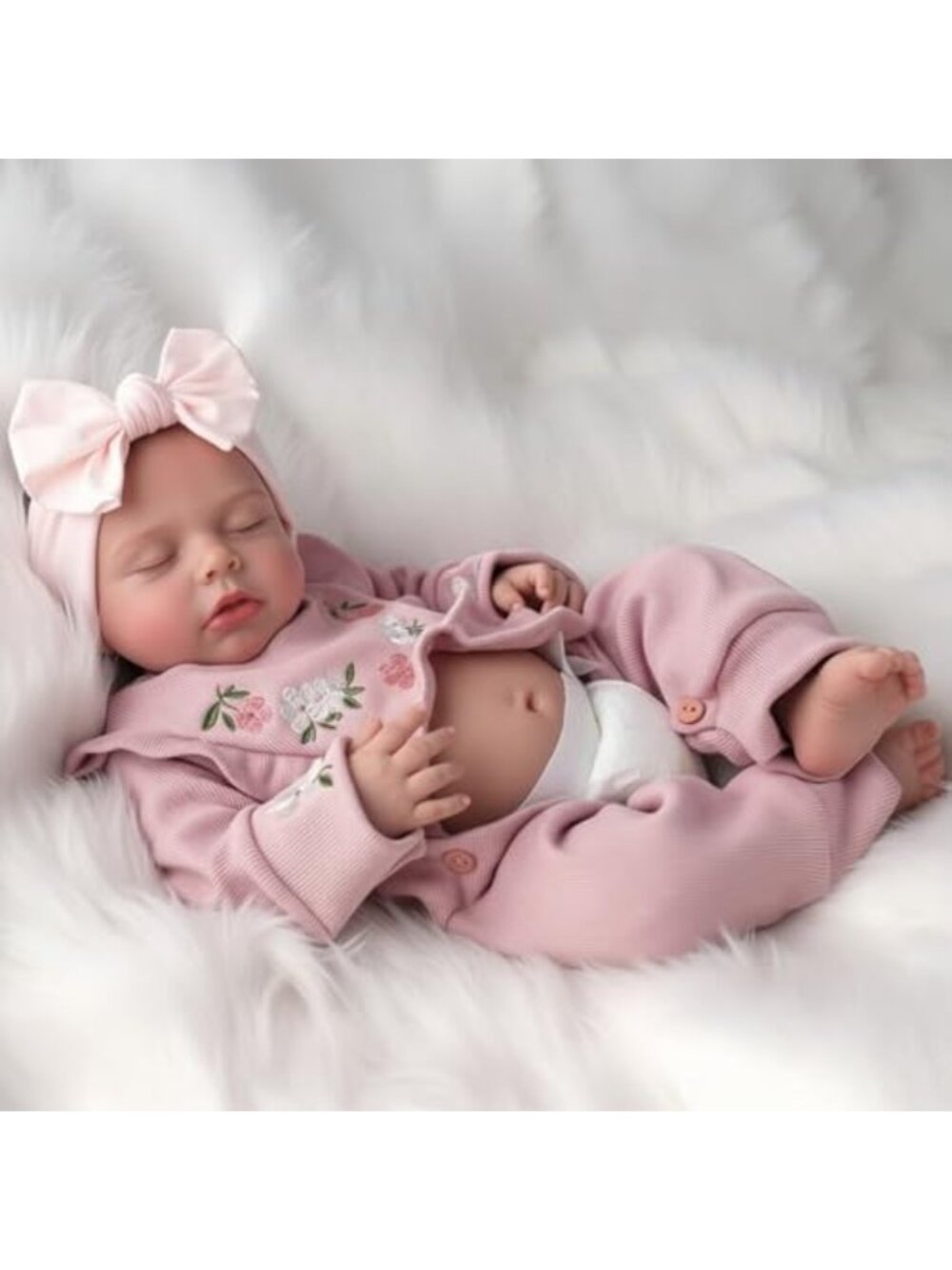 20in Sleeping Reborn Baby Girl Doll Full Vinyl Body Dusty Pink Knit Gown